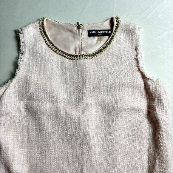 Karl Lagerfeld Sz 10 Pink Tweed Knee-length Sleeveless Dress‎ - Picture 1 of 10